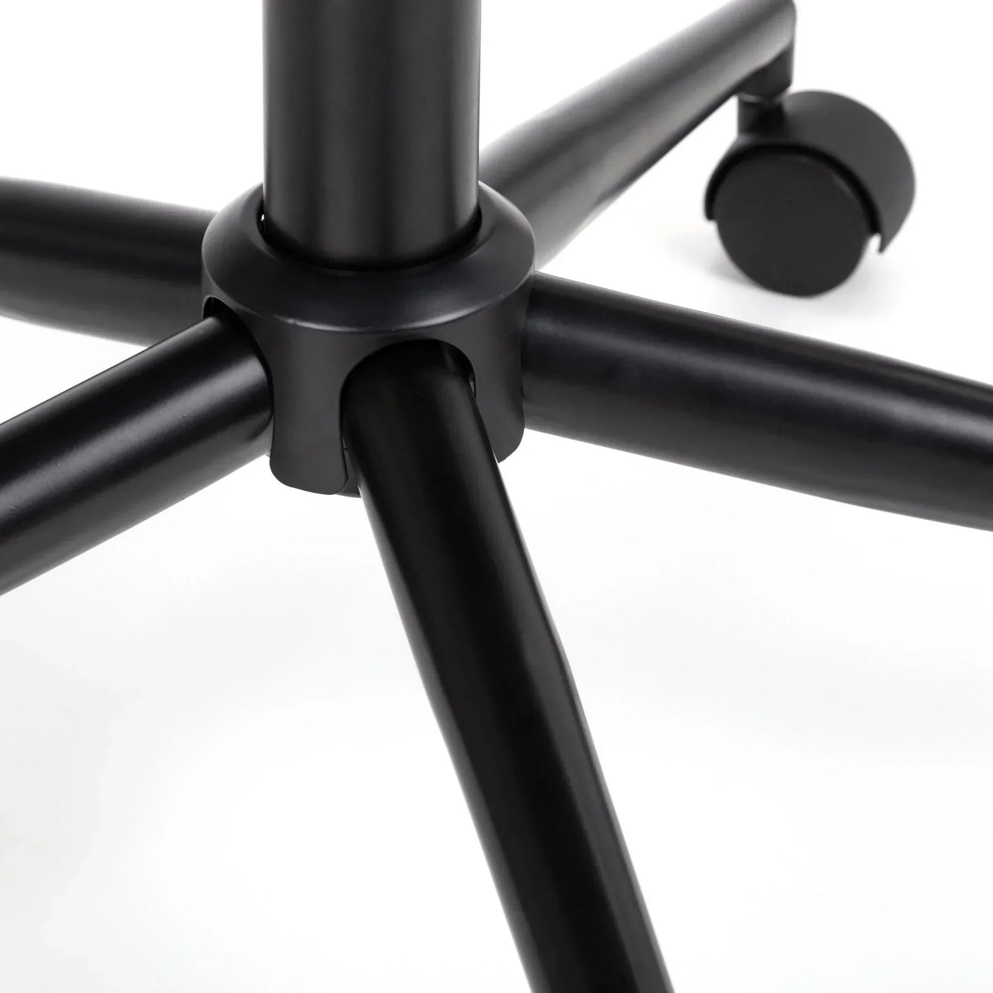 Grey office chair black metal legs and castor wheel on white background