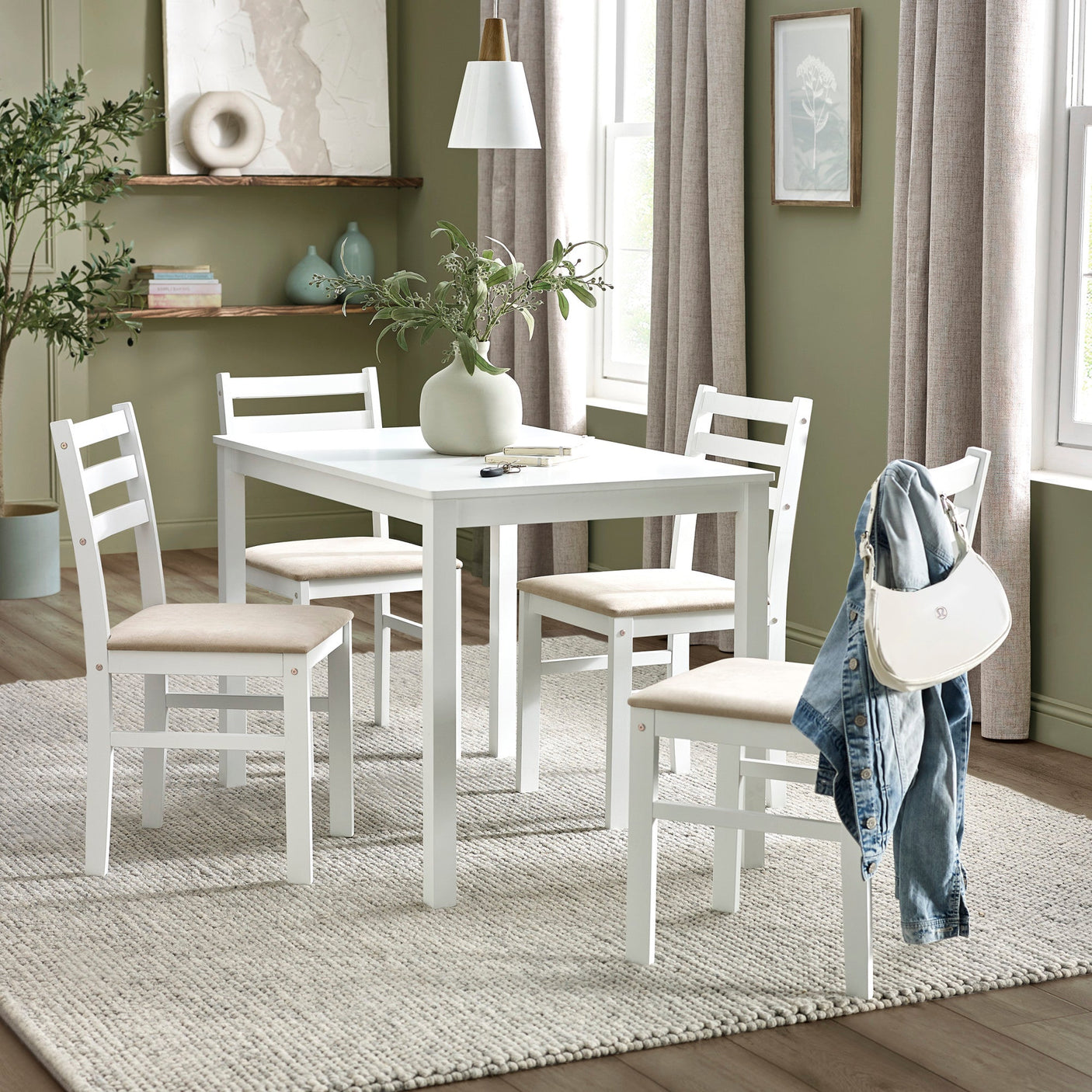 Keats White Rectangular Table with 4 Chairs Dining Set - White - KEA001