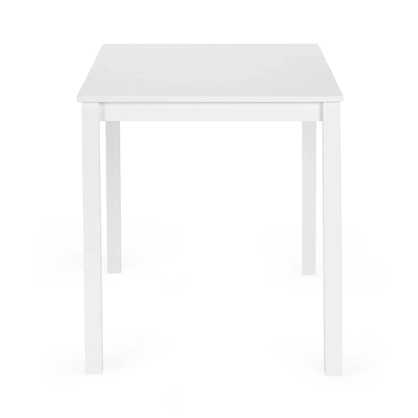 White rectangular dining table with straight legs, front view