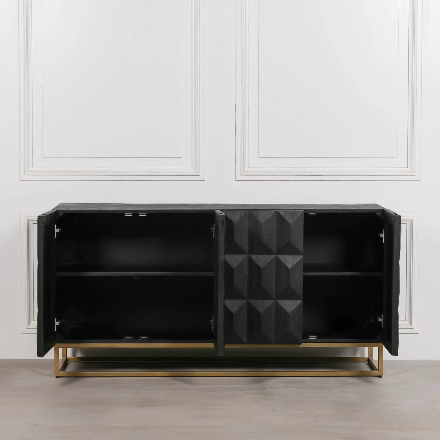 Black Wooden Diamond Pattern Sideboard