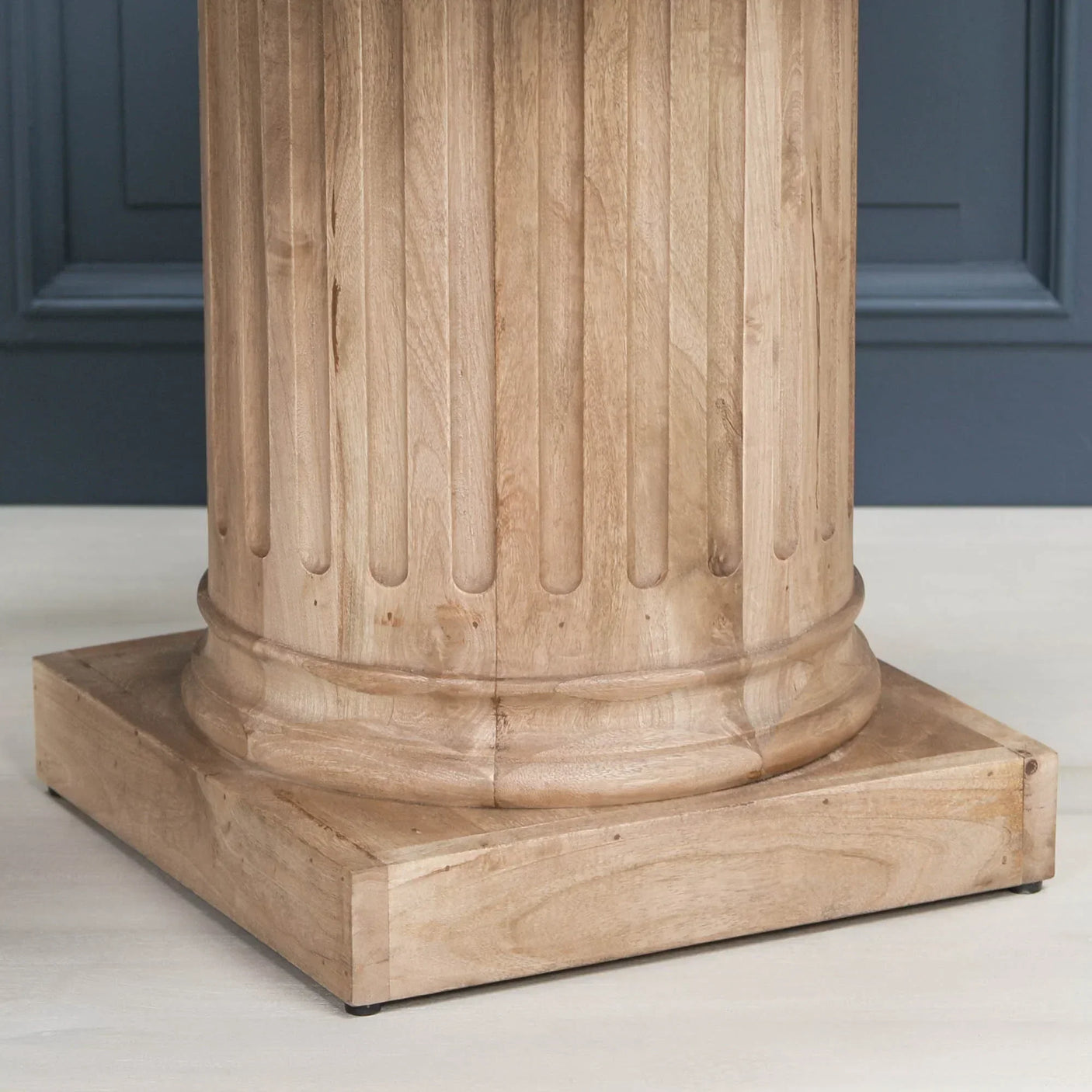 Solid wood dining table pedestal base with fluted detail and square plinth