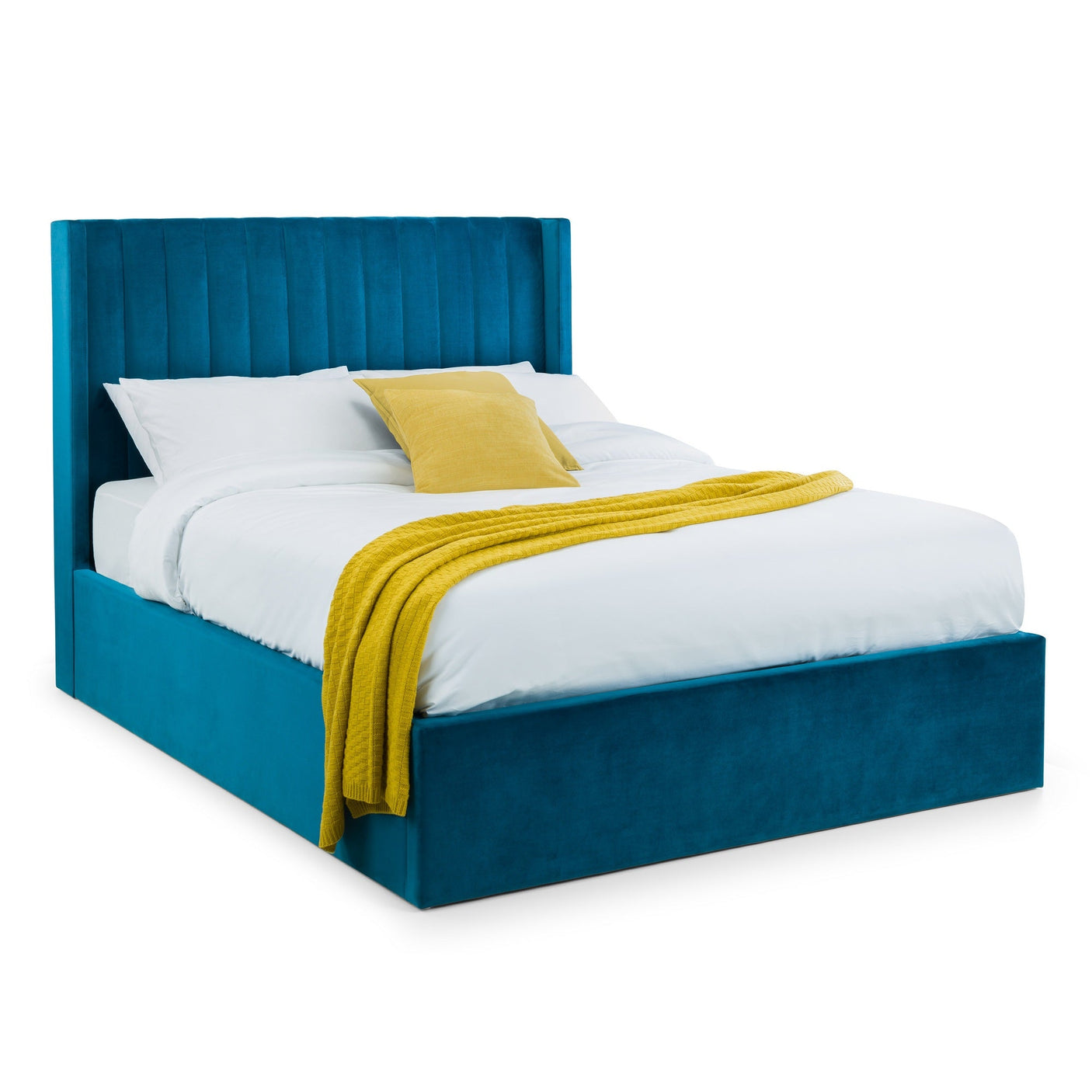 Langham Scalloped Headboard Ottoman Storage Bed - Teal / King - LAN002