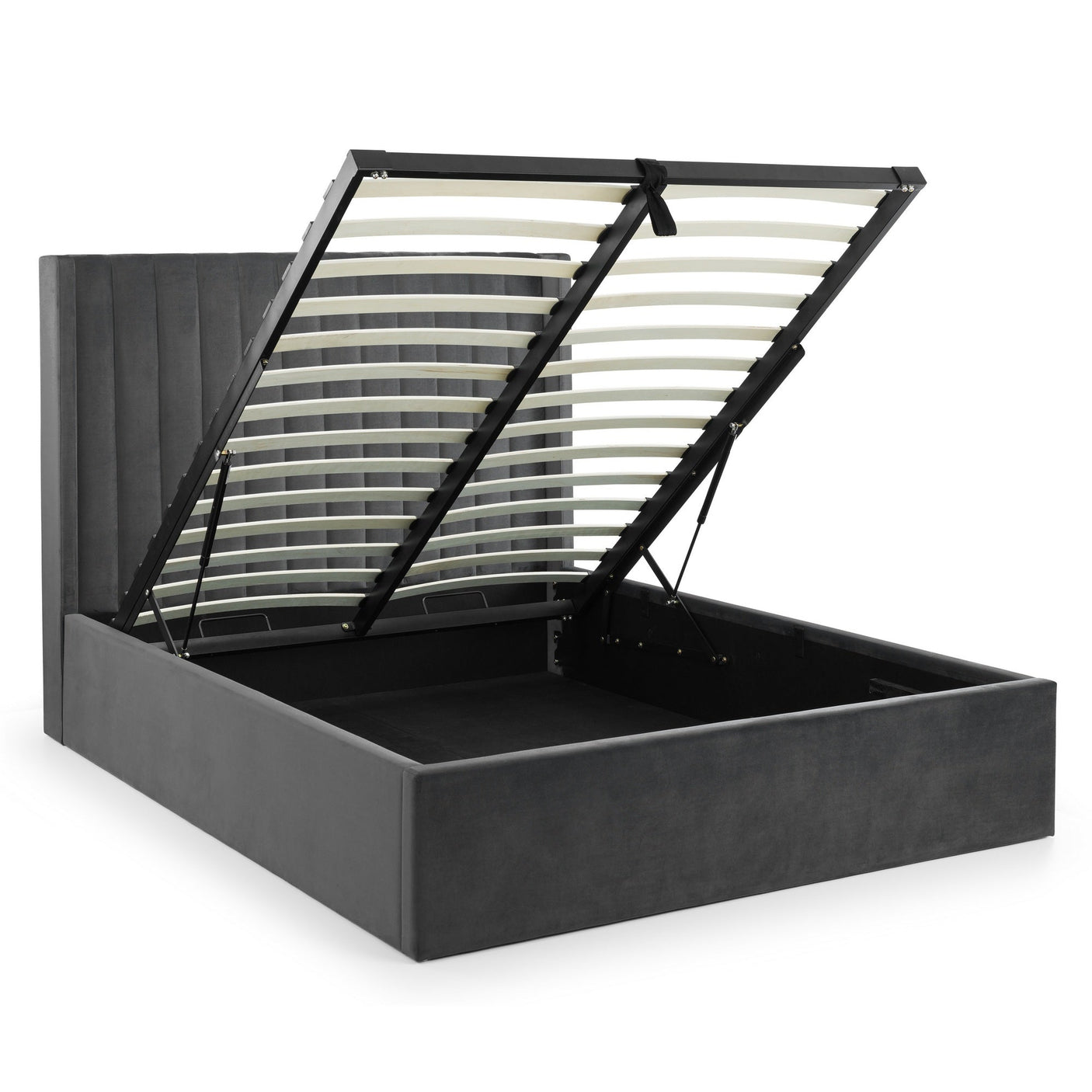 Langham Scalloped Headboard Ottoman Storage Bed - Teal / Double - LAN001