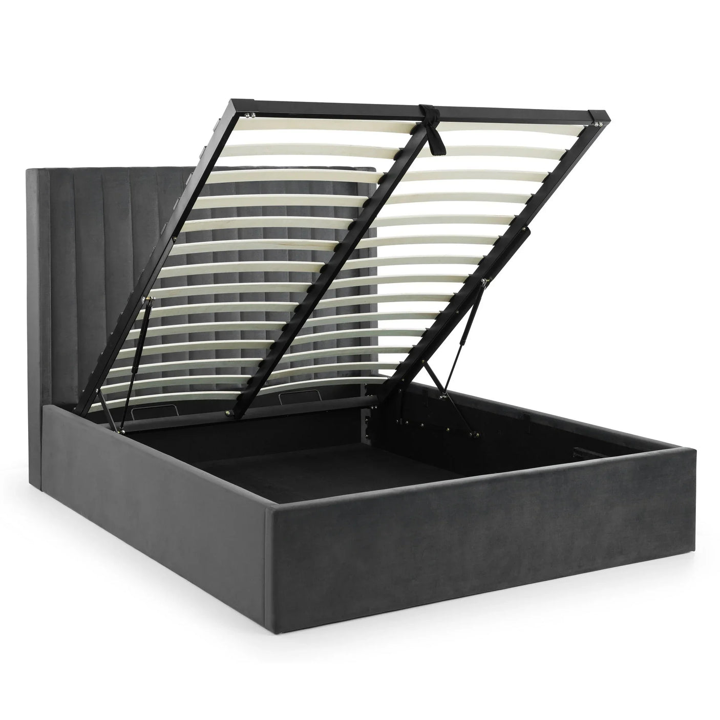 Langham Scalloped Headboard Ottoman Storage Bed - Teal / Double - LAN001