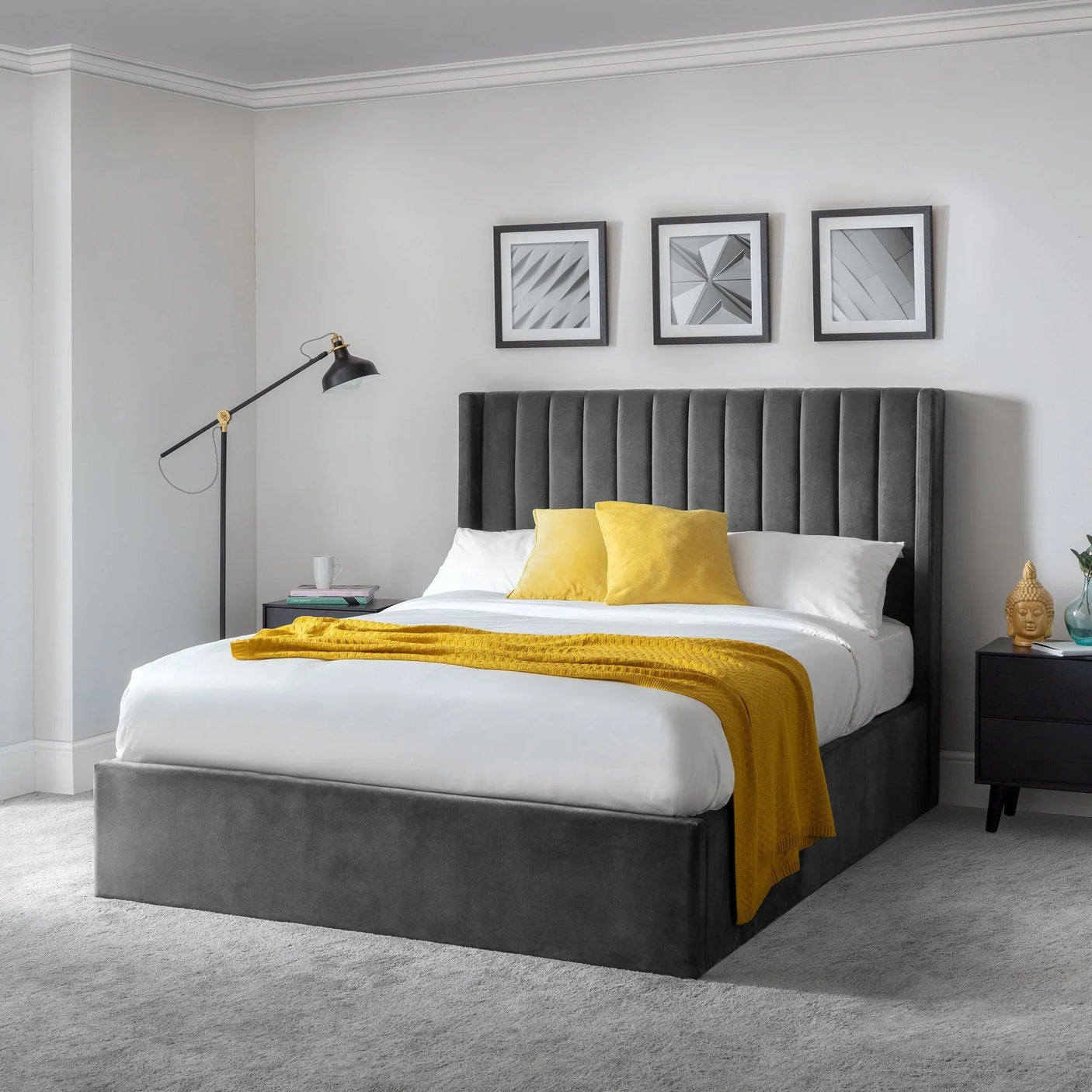 Langham Scalloped Headboard Ottoman Storage Bed - Teal / Double - LAN001