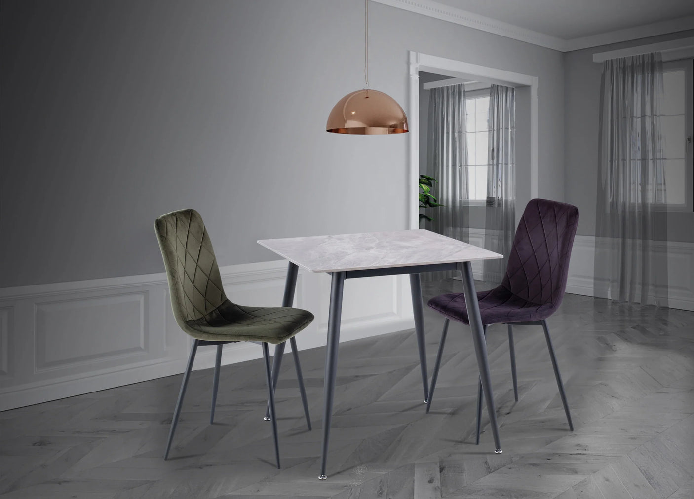 Stylish 0.75m Square Dining Table in Grey with Black Legs