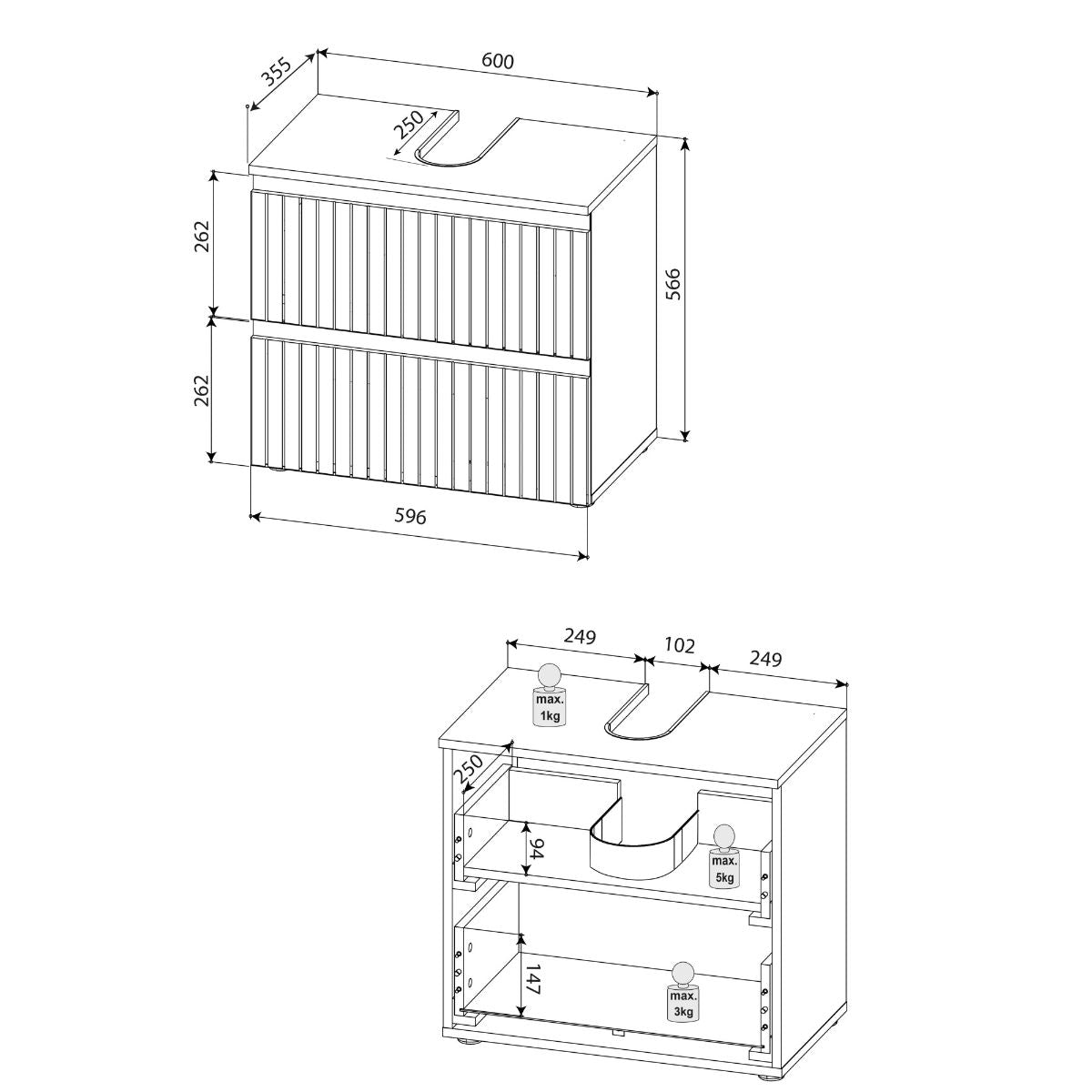 Austin 2 Drawer Under Sink Cabinet