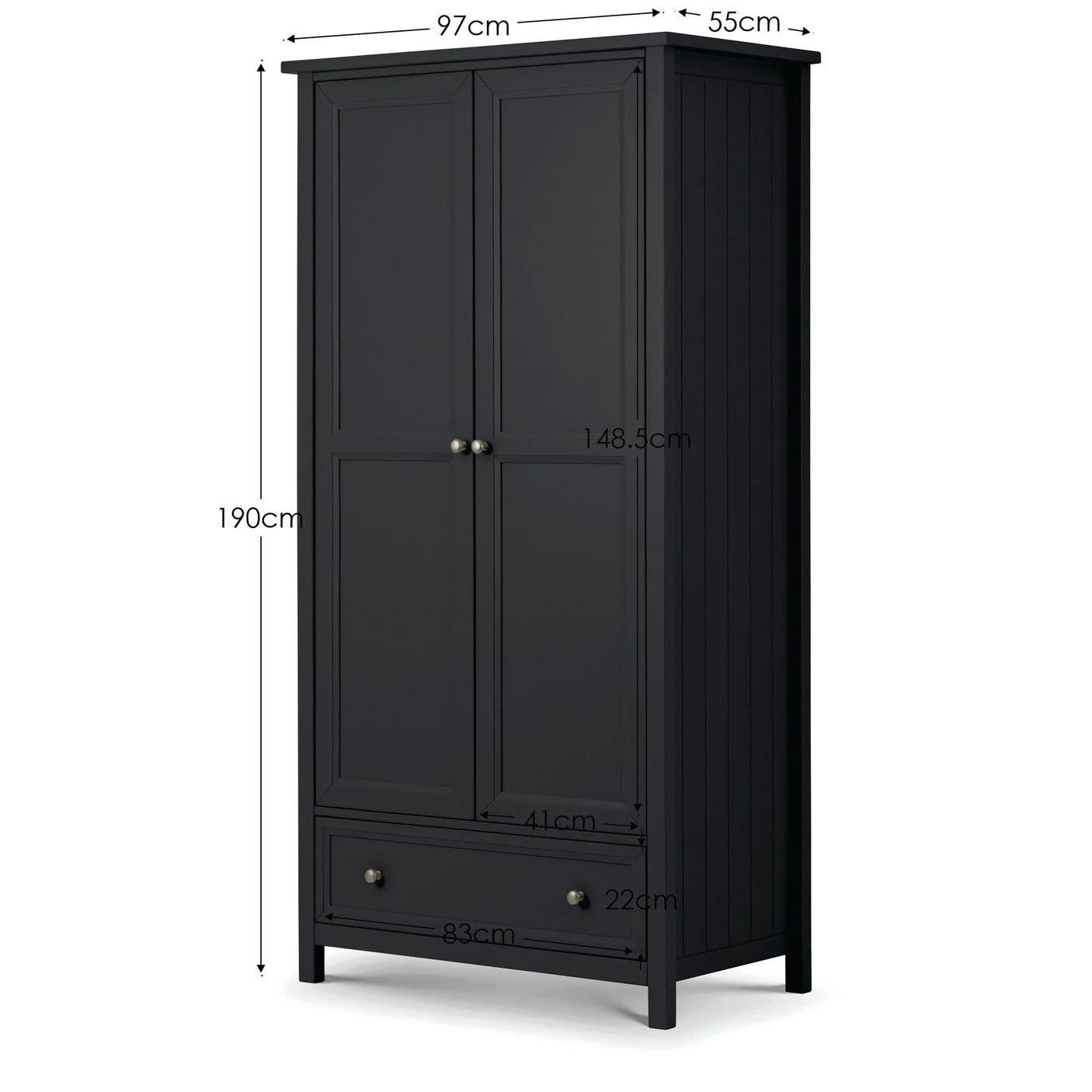 Maine 2 Door Combination Wardrobe - Grey - MAI006