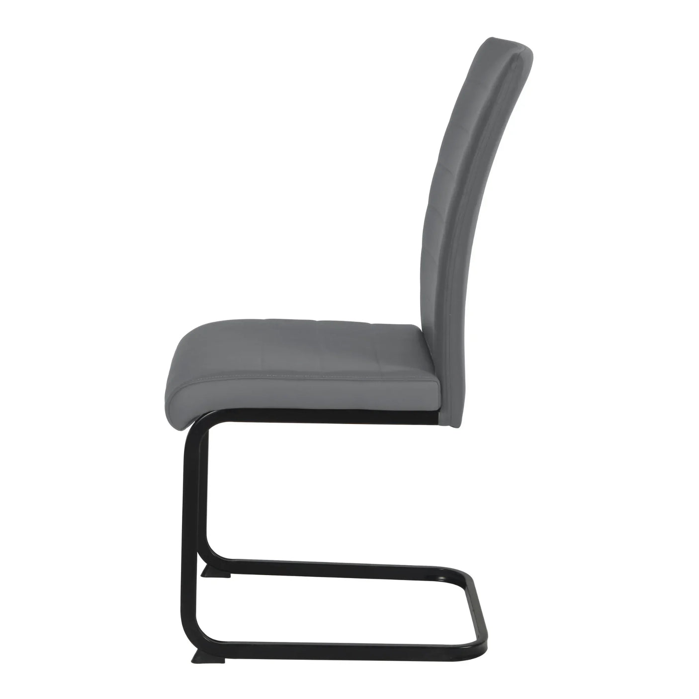Grey dining chair with black cantilever base, side view showing padded seat and backrest