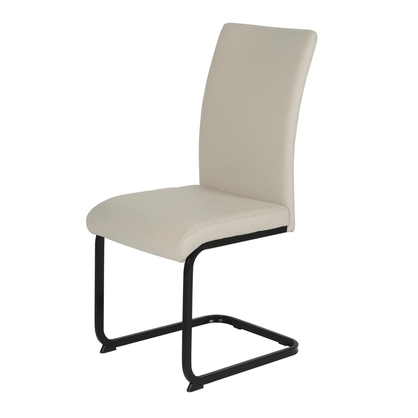Cream faux leather dining chair with black cantilever metal frame
