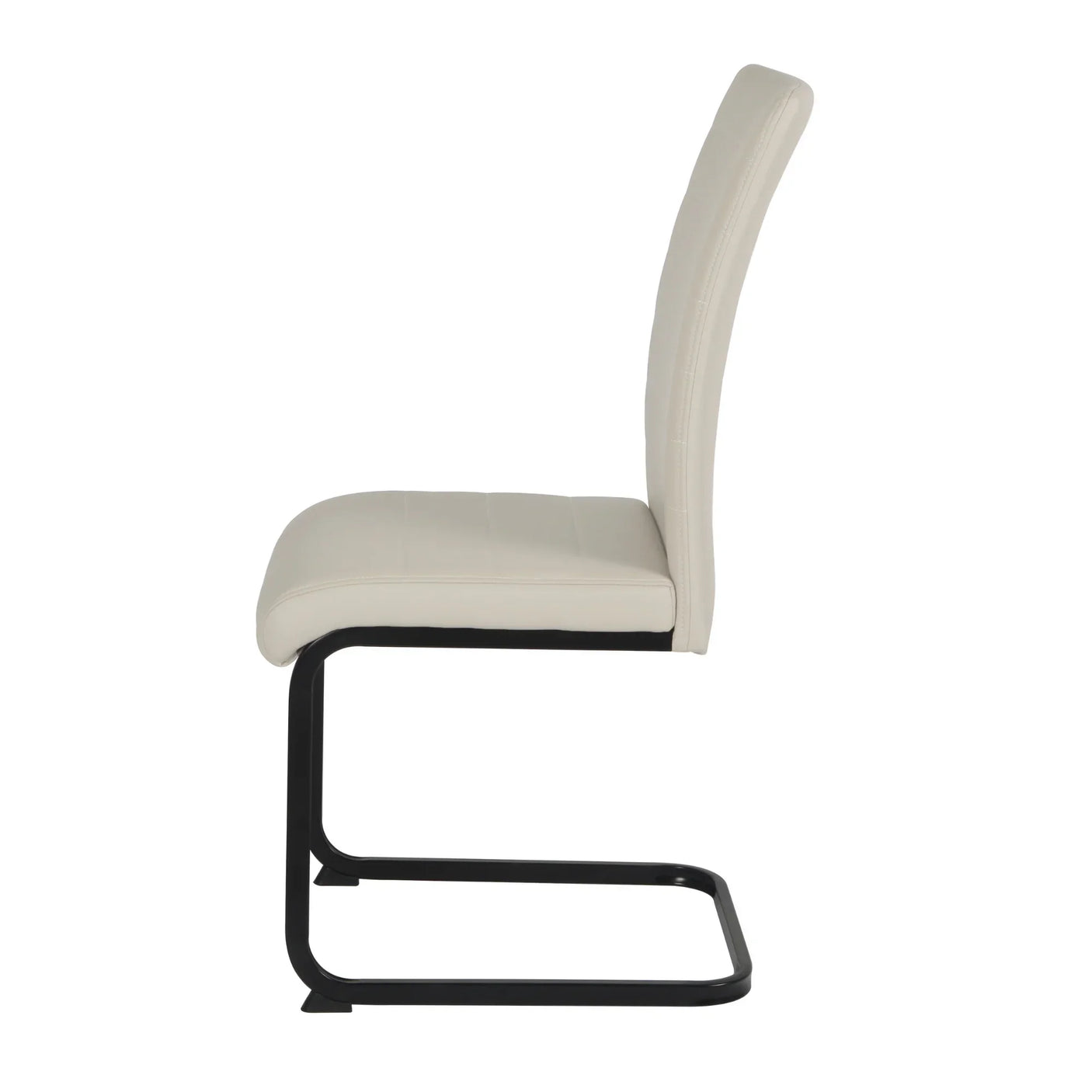 Modern cream dining chair with metal cantilever base, side profile view