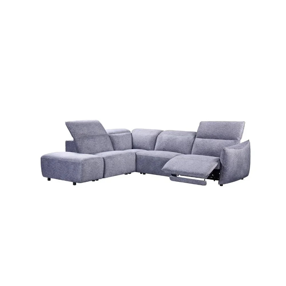 Grey corner sofa with adjustable headrests and manual footrest on right side