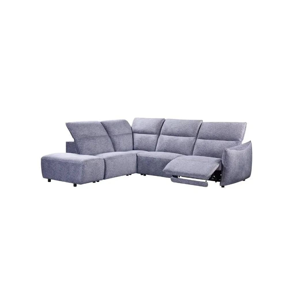 Grey corner fabric sofa with recliner and chaise lounge on white background