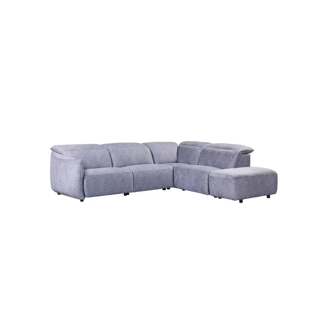 Grey corner fabric sofa with chaise and plush seat cushions on white background