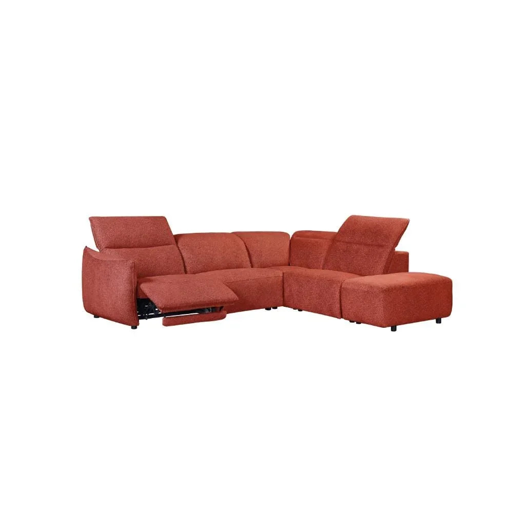 Red fabric corner sofa with reclining seat and adjustable headrests