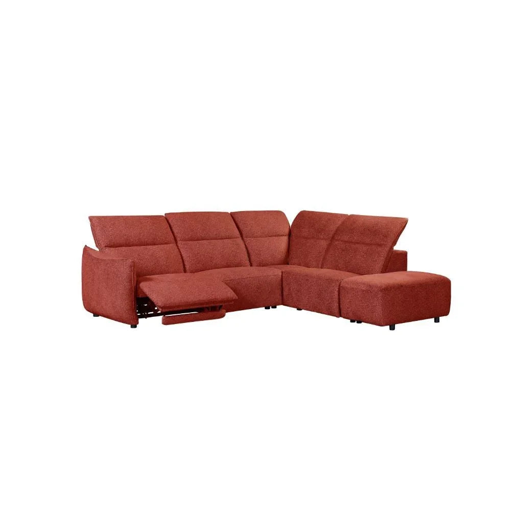 Red fabric corner sofa with recliner and chaise on white background