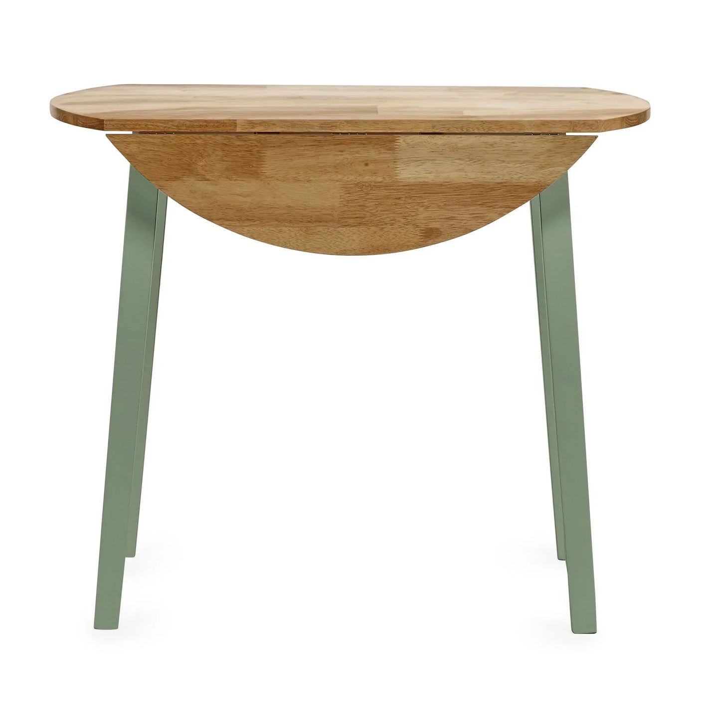 Wooden console table with semi-circular front and light green angled legs