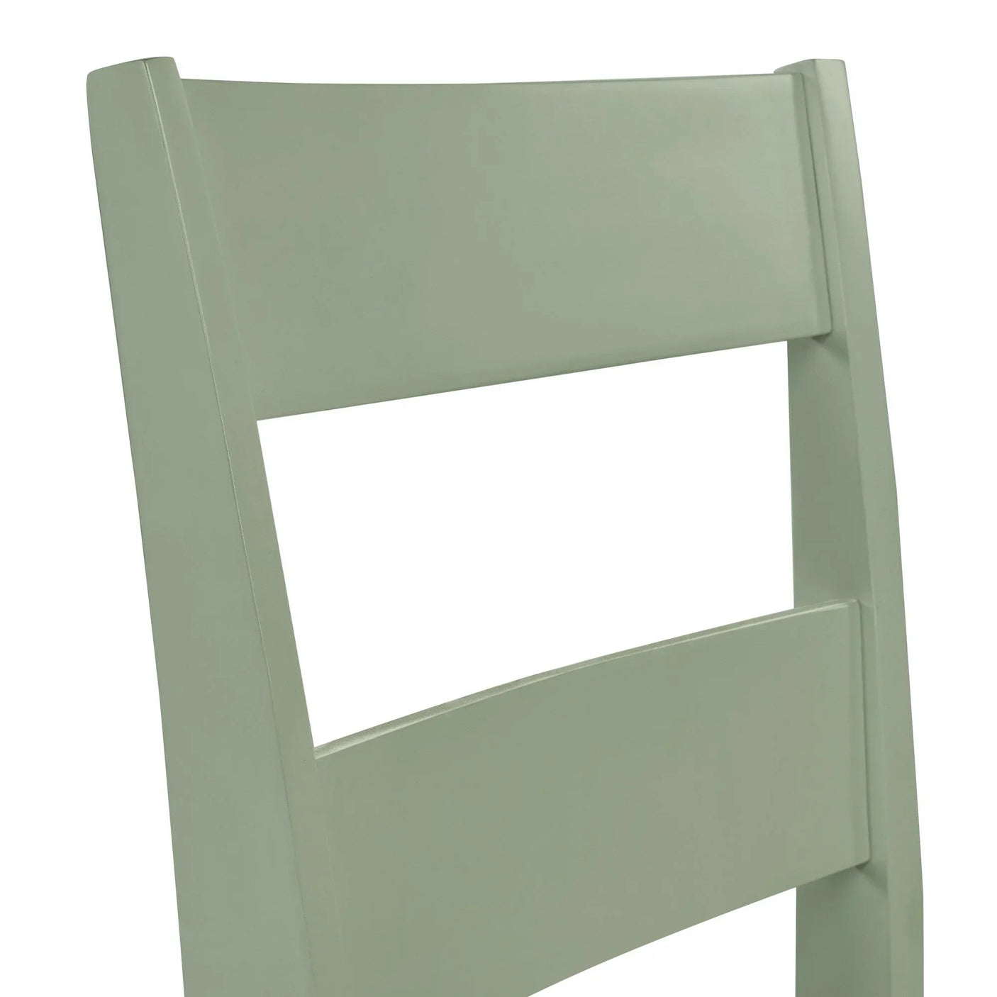 Light green wooden dining chair backrest with slatted design, close-up angle