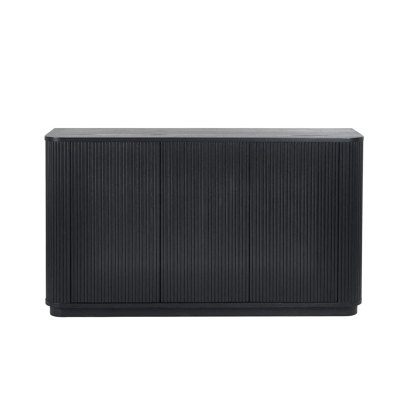 Black fluted sideboard with textured doors and modern rectangular shape