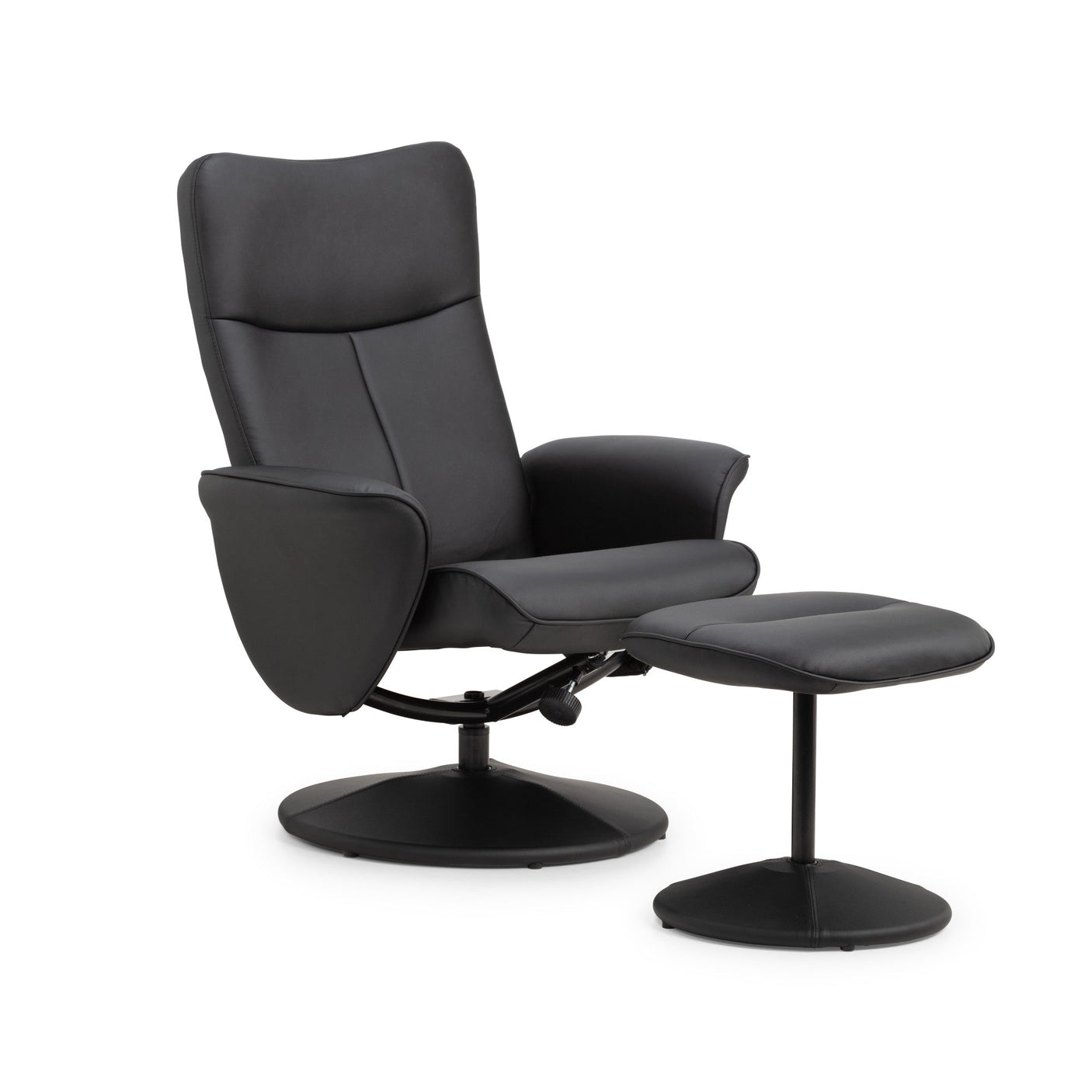 Lugano Recliner And Stool With Covered Base - Black - LUG001