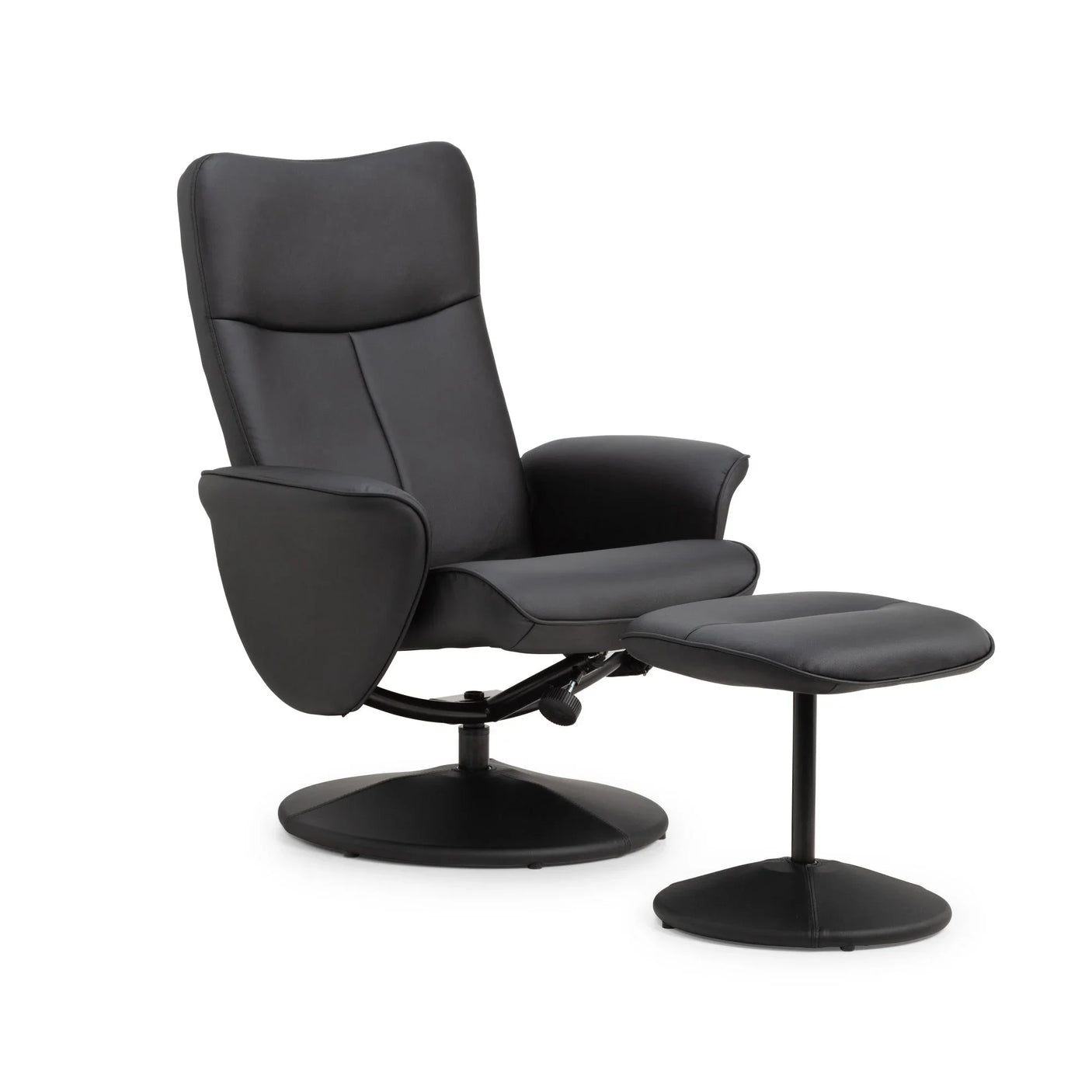 Lugano Recliner And Stool With Covered Base - Black - LUG001