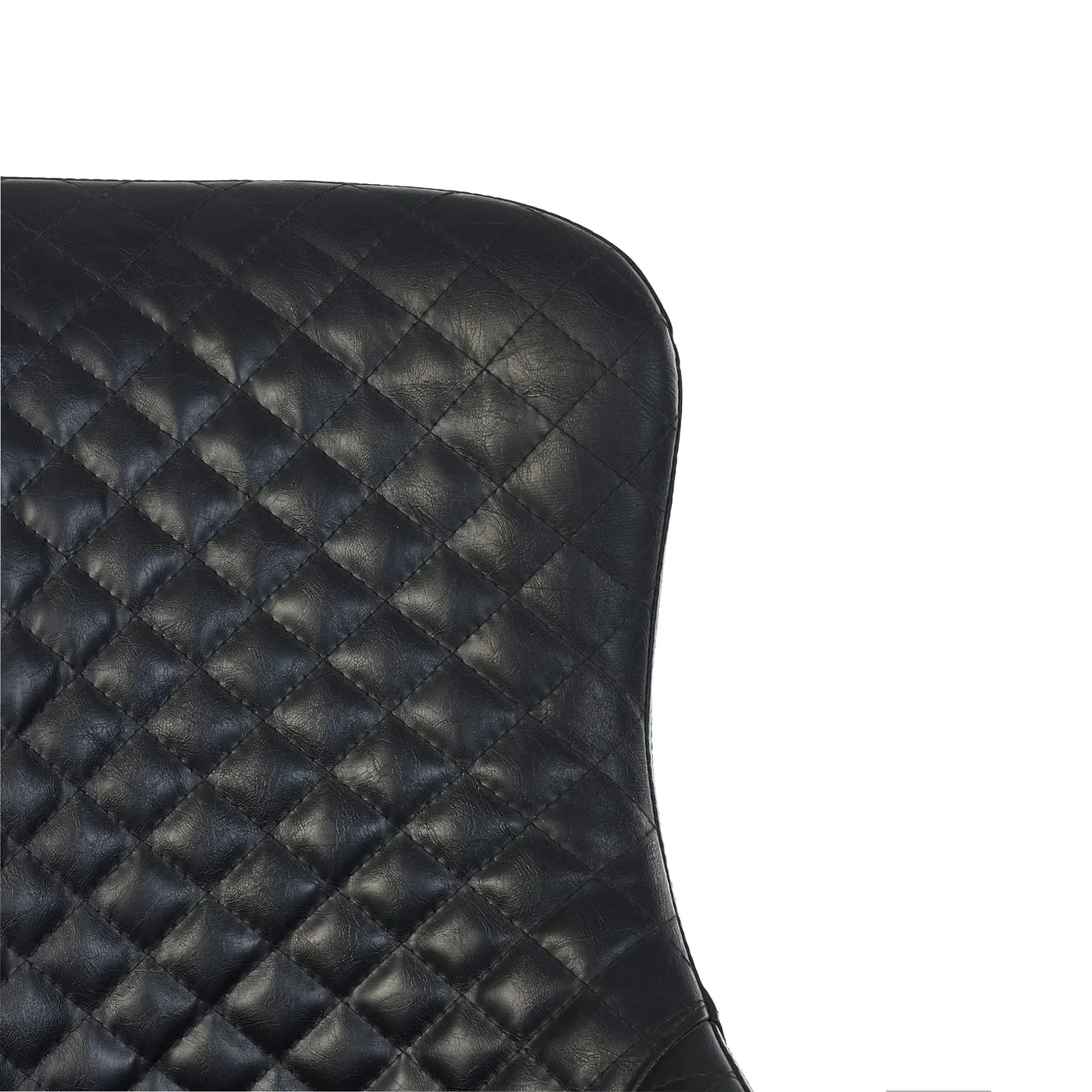 Black faux leather office chair backrest with diamond quilted stitching detail