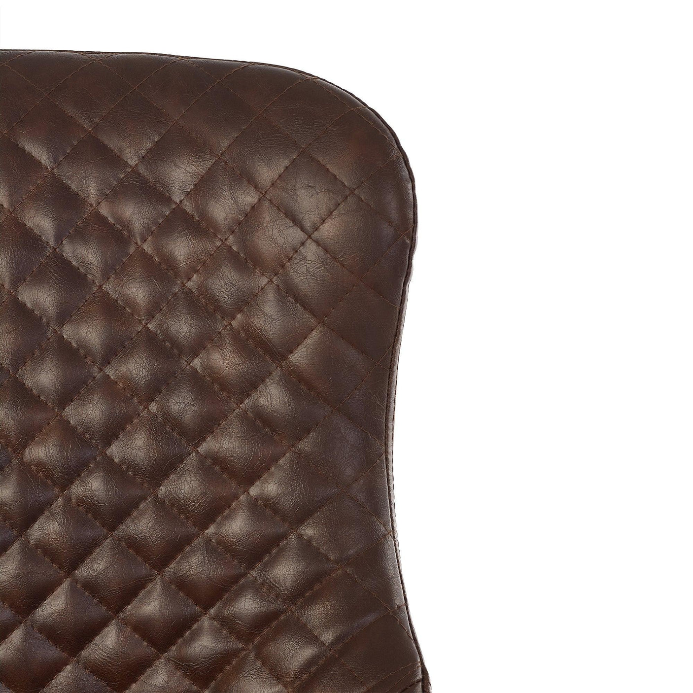 Brown faux leather office chair backrest with diamond stitch detail