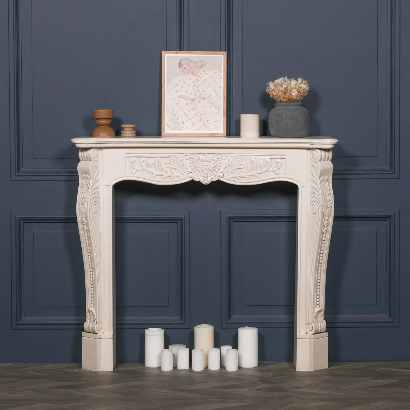 Aged Ivory Carved Fire Surround