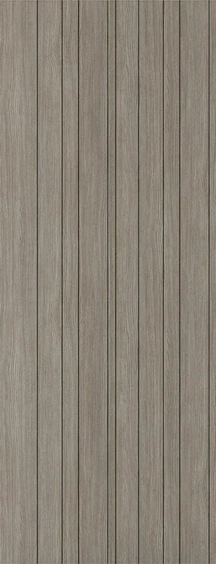 Light grey laminate panel with vertical wood grain and linear groove detailing