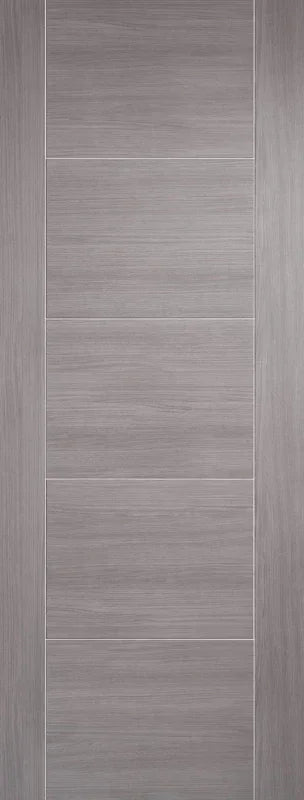Light grey laminate interior door with horizontal panel design