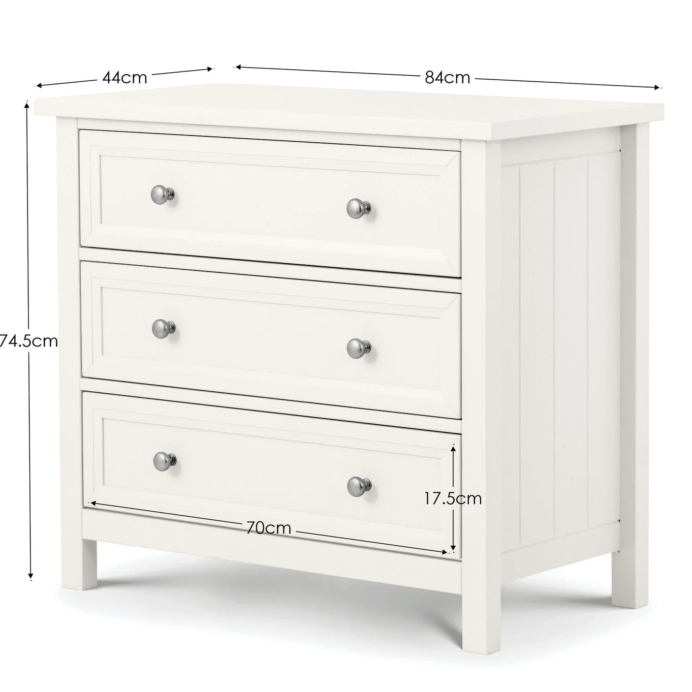 Maine 3 Drawer Wide Chest - White - MAI102