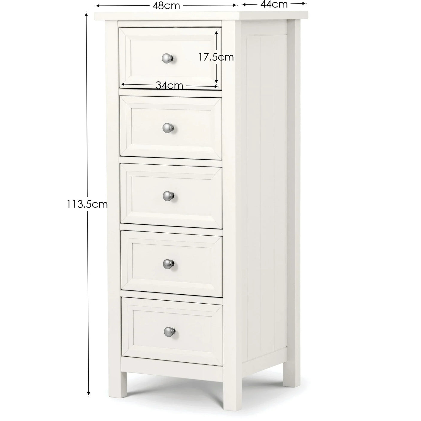 Maine 5 Drawer Tall Chest - Black - MAI154