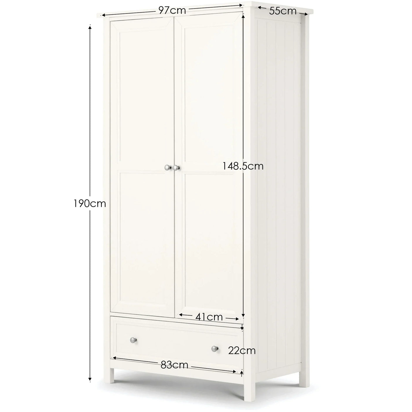 Maine 2 Door Combination Wardrobe - Grey - MAI006
