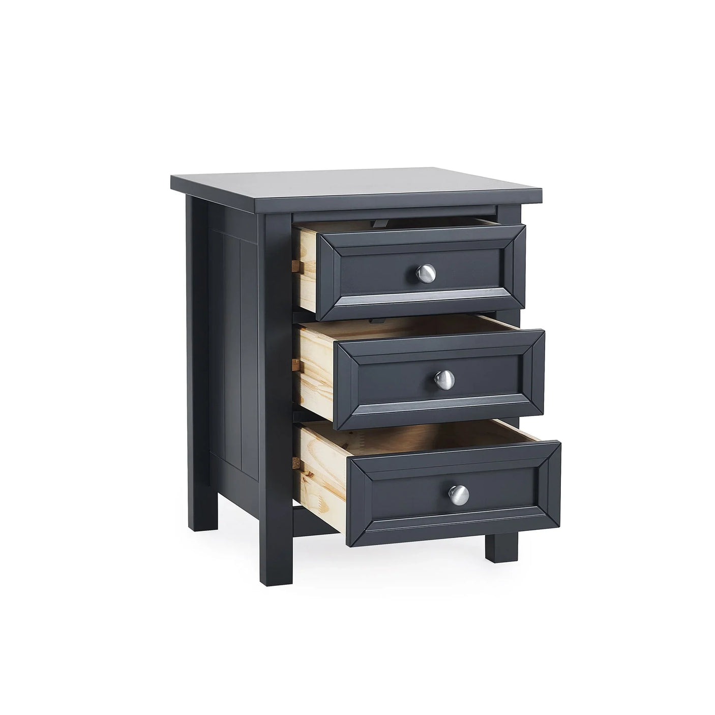 Maine 3 Drawer Bedside - Black - MAI151