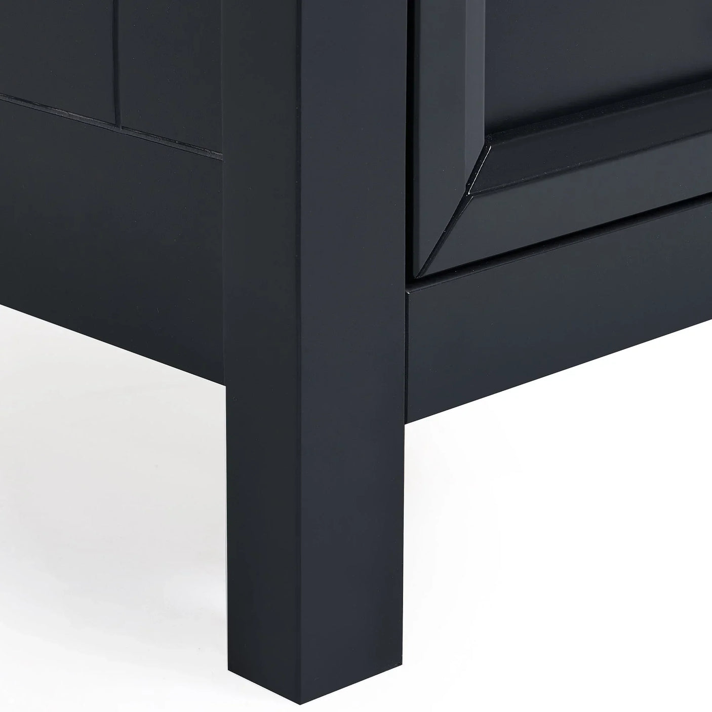 Anthracite chest of drawers corner showing leg design and smooth matte finish detail