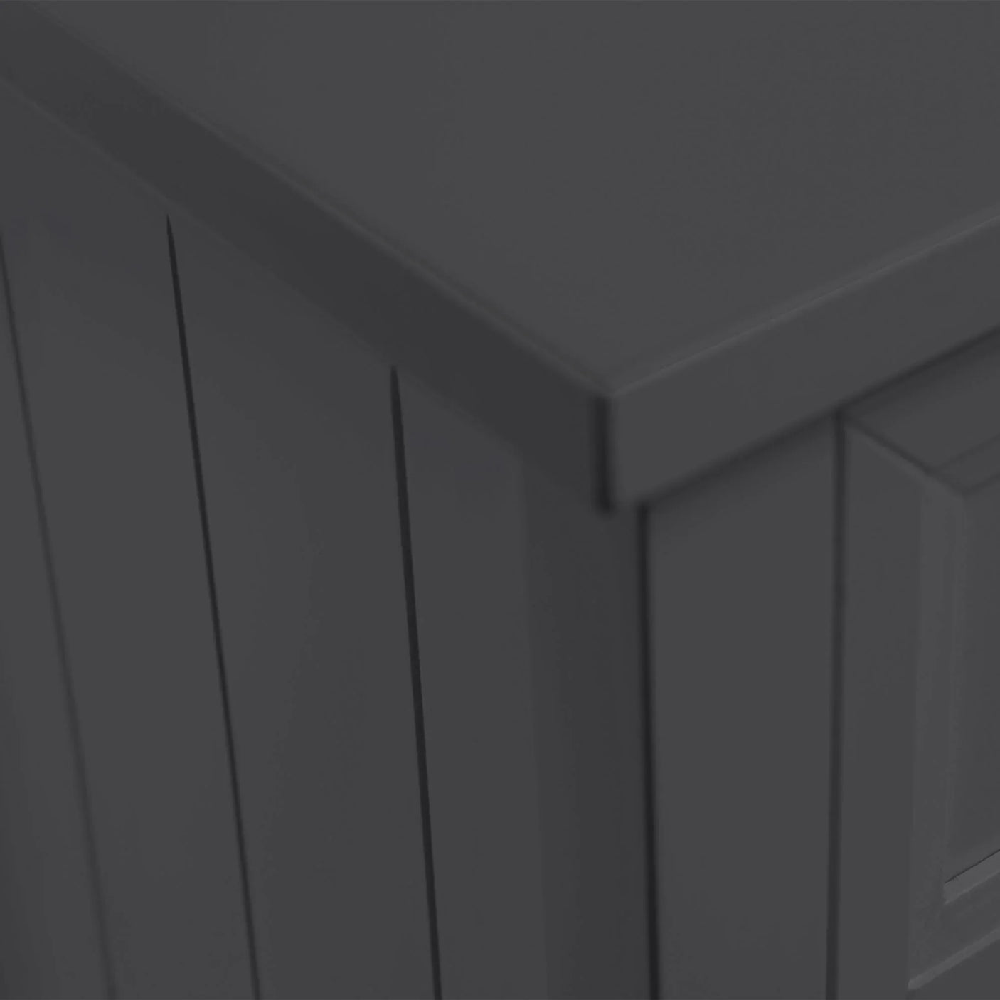 Anthracite six drawer wide chest corner detail with vertical panel design