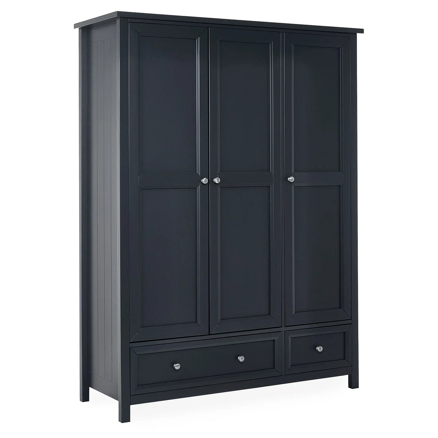 Anthracite three door wardrobe with two lower drawers and modern panelled doors