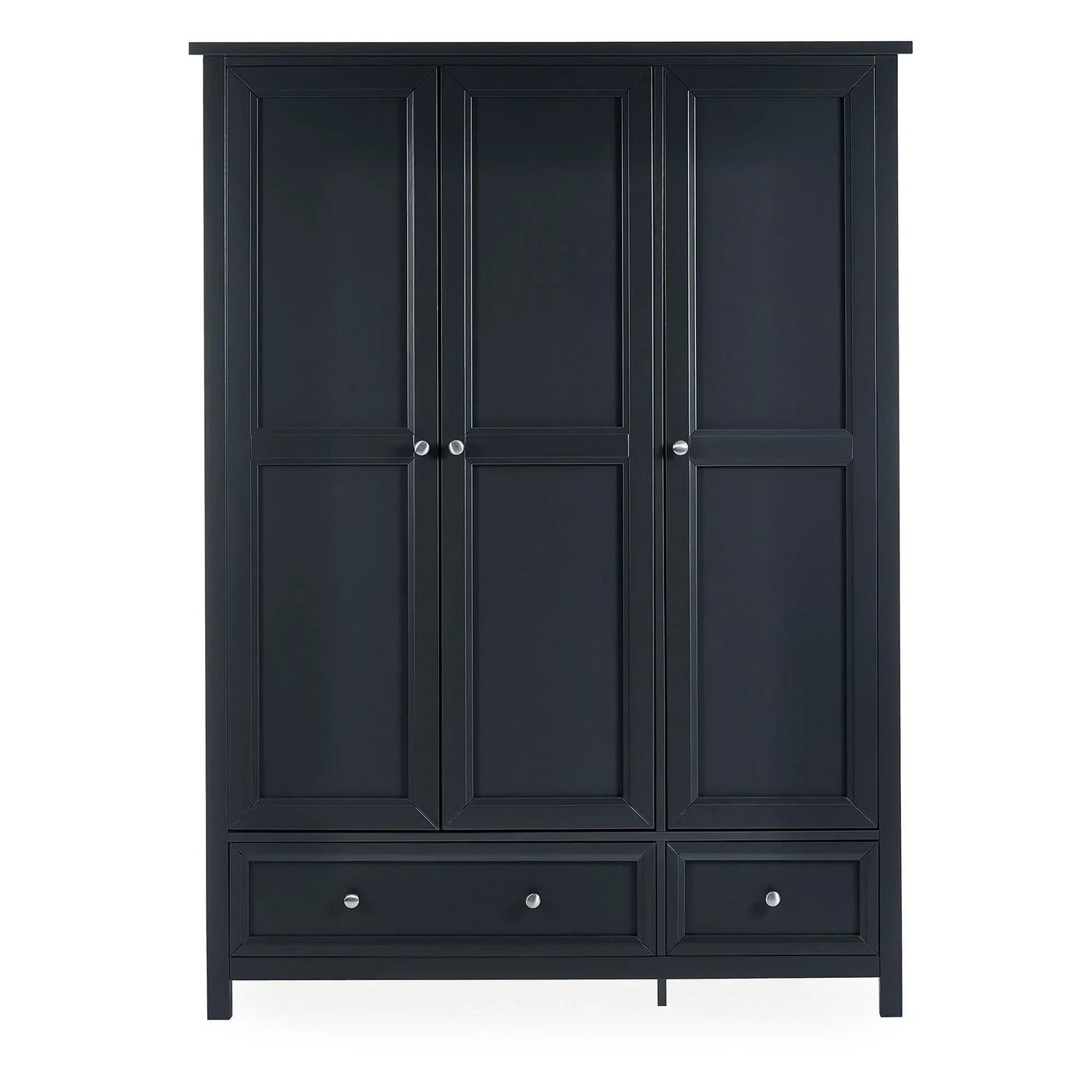 Anthracite three door combination wardrobe with two lower drawers and panel detailing