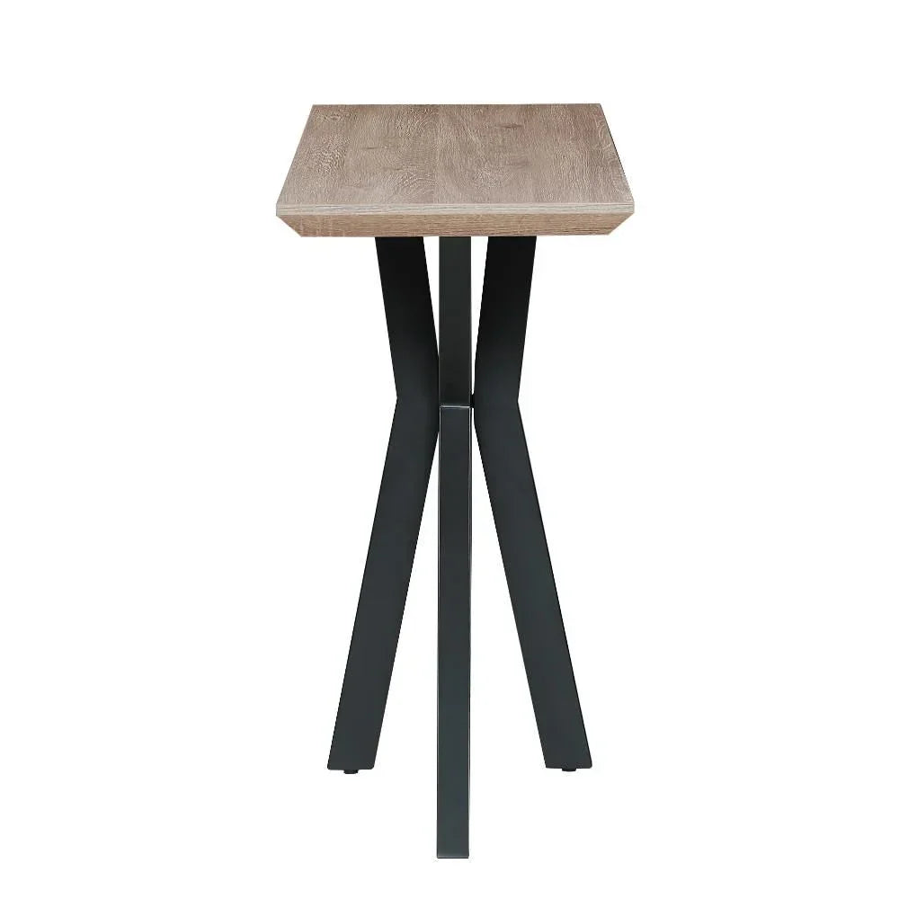 Square wooden bar table with black metal legs, front view