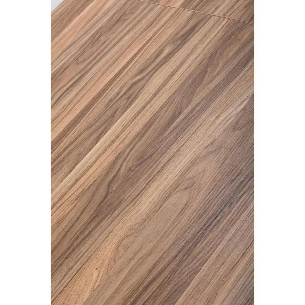 Close-up of rectangular dining table with natural wood grain finish