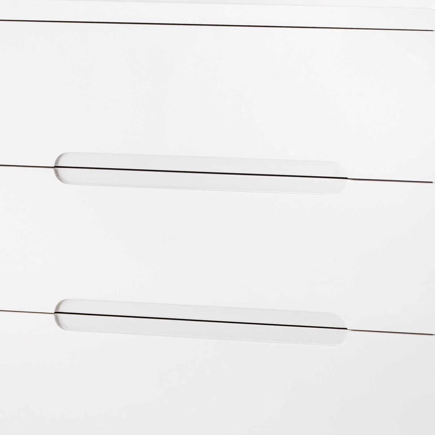 White 3 drawer chest with inset handle detail and smooth gloss finish