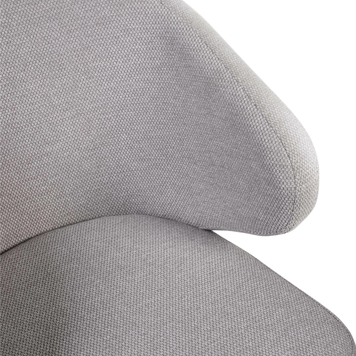 Close-up of grey fabric dining chair backrest and seat cushion