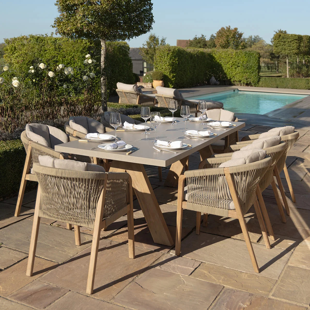 Martinique 8 Seat Rectangular Dining Set With Concrete Top - 230cm