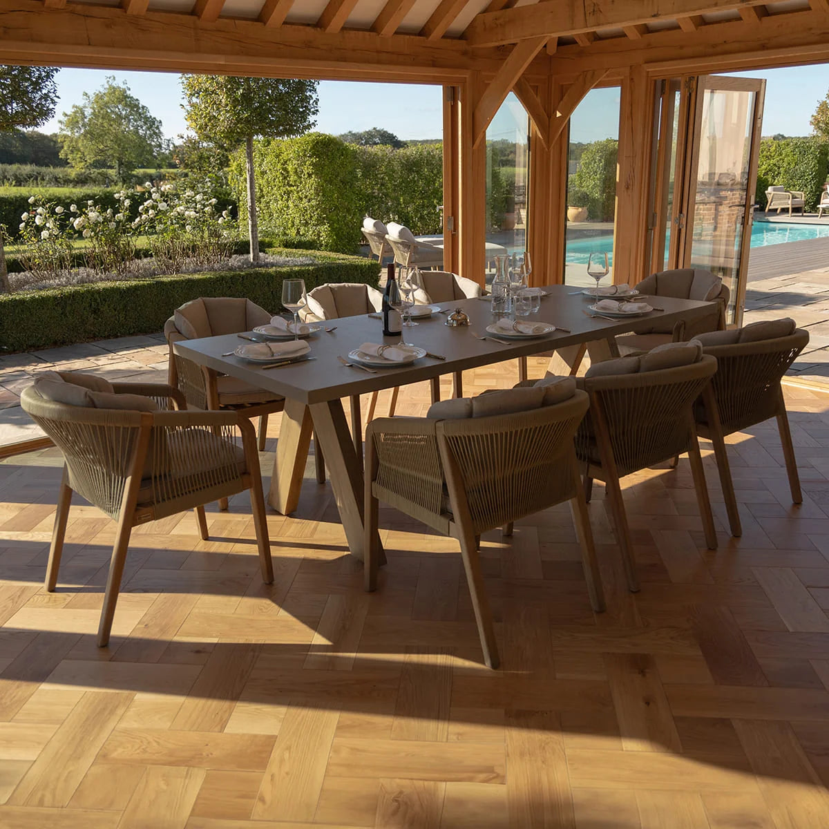 Martinique 8 Seat Rectangular Dining Set With Concrete Top - 230cm