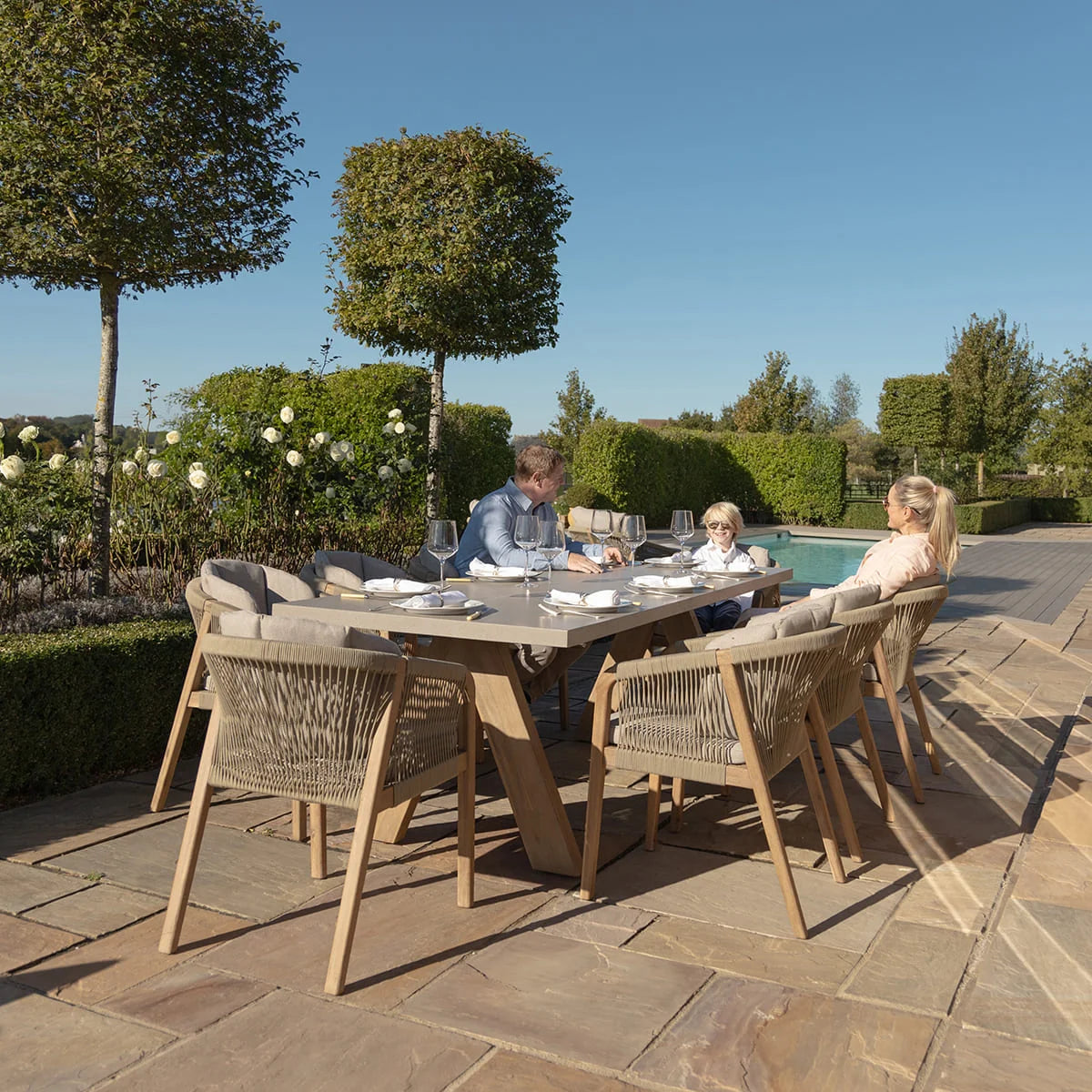 Martinique 8 Seat Rectangular Dining Set With Concrete Top - 230cm