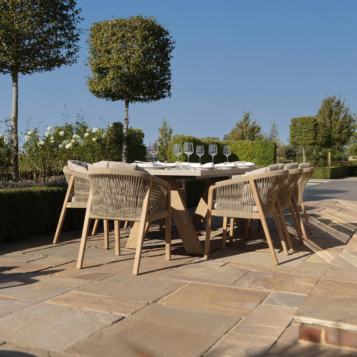 Martinique 8 Seat Rectangular Dining Set With Concrete Top - 230cm