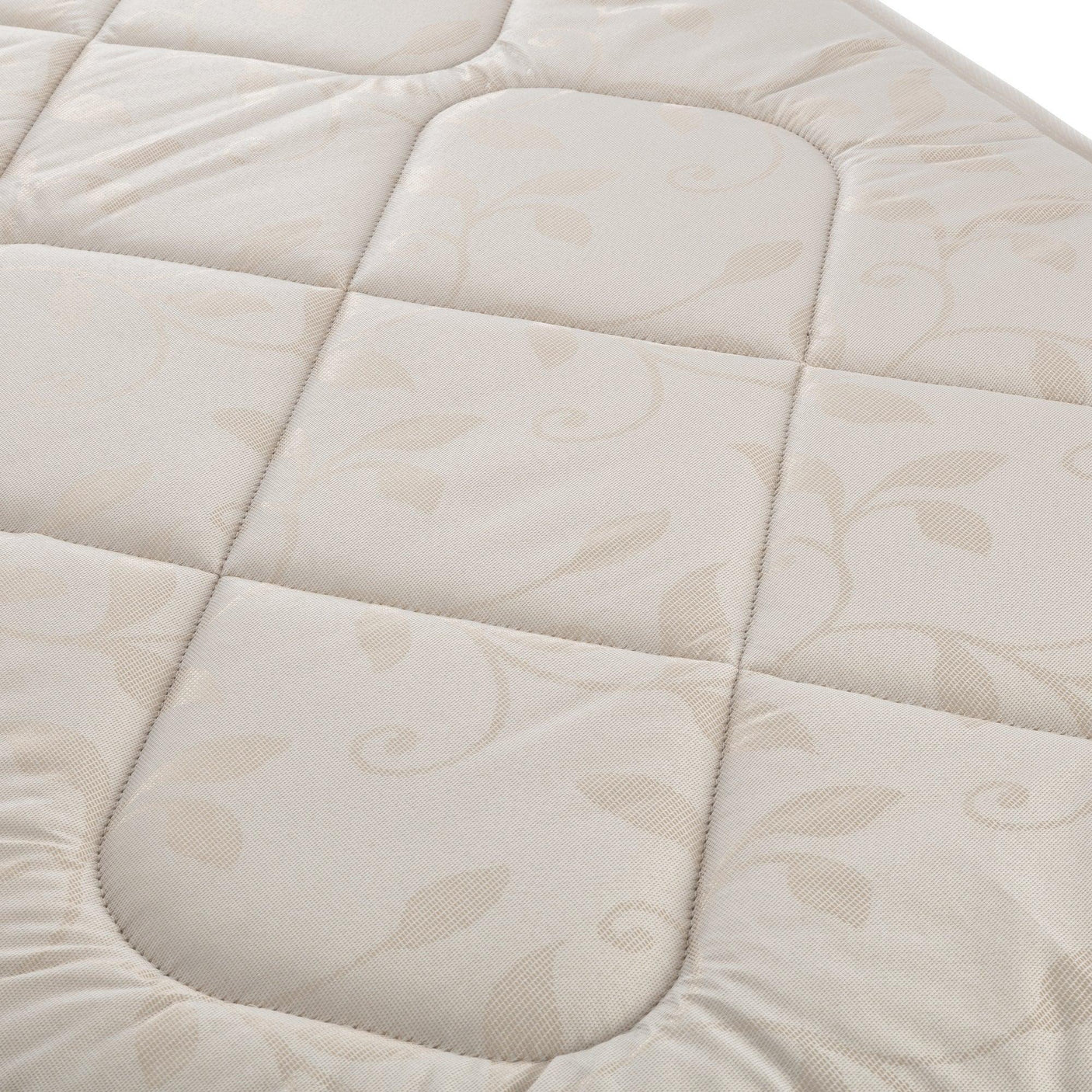 Close up of cabin bed mattress 90cm with quilted leaf pattern fabric surface