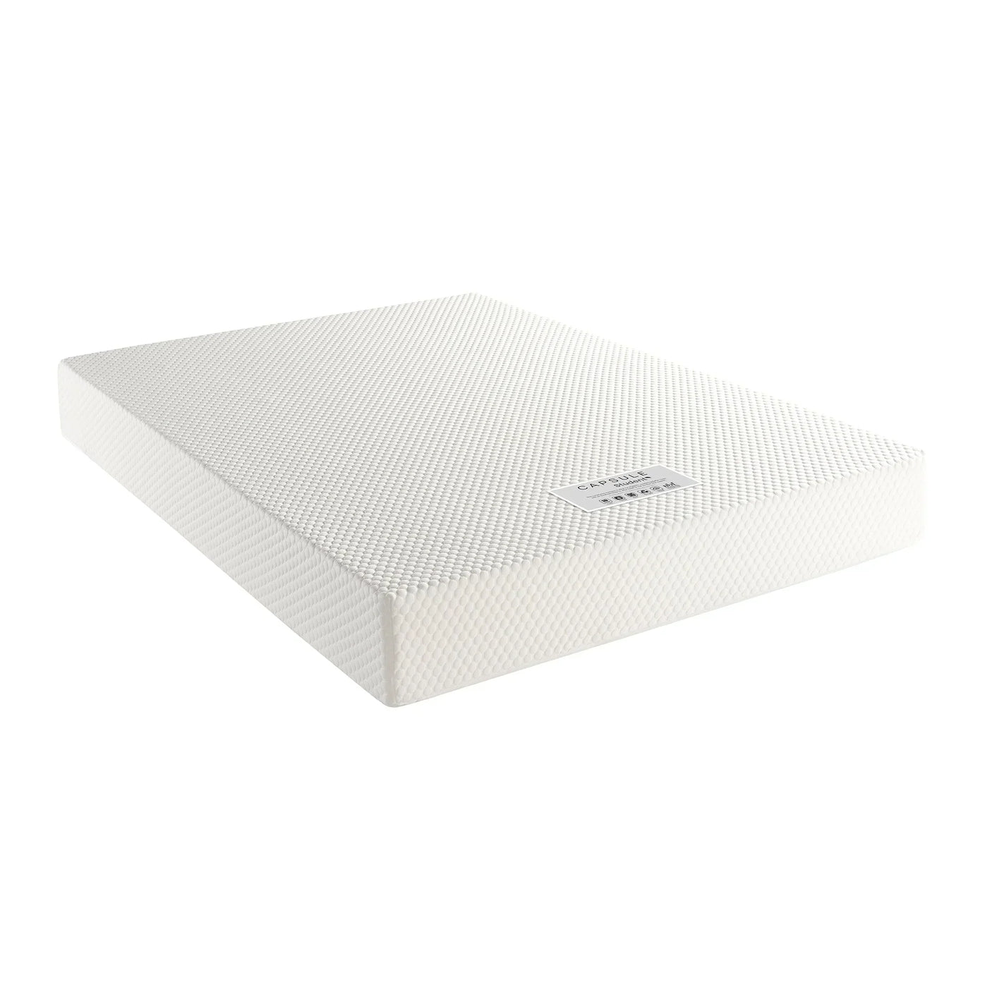White Capsule student mattress 120cm cutout with textured fabric, angled side view