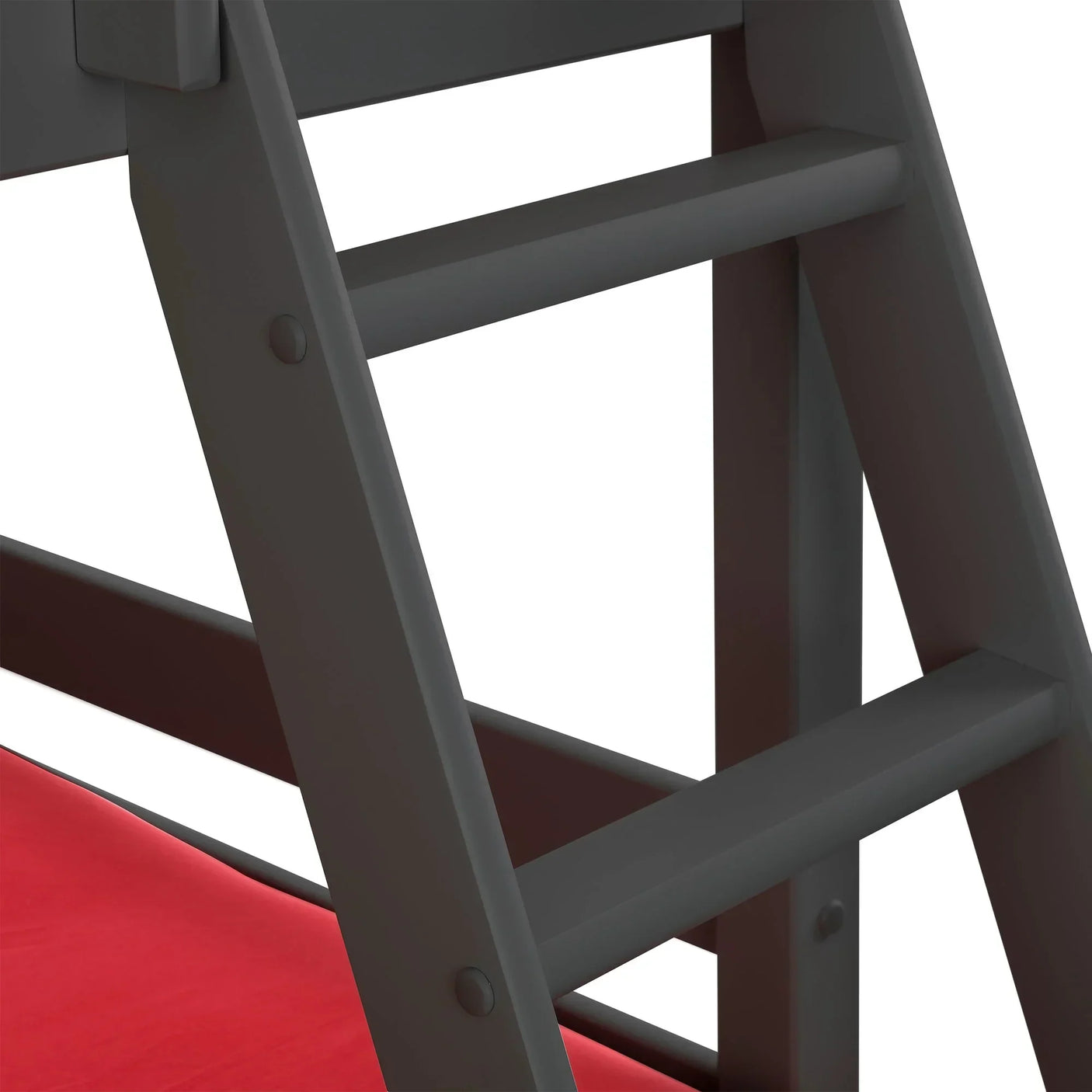 Anthracite triple sleeper bed ladder detail with red mattress underneath