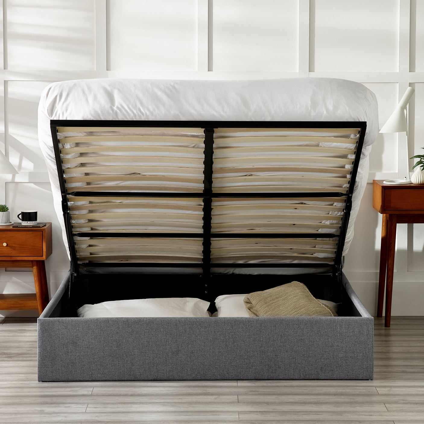 Merida Ottoman Storage Bed - Grey / Double - MER301